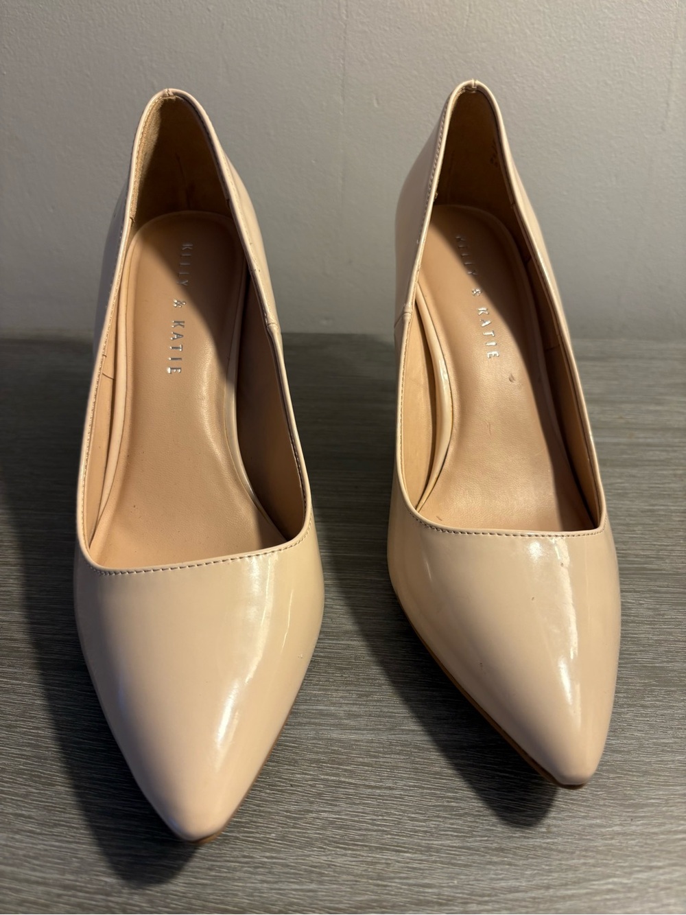 Kelly & Katie Nude Patent Pointed Toe Pumps